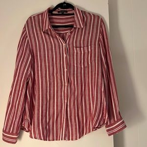 Velvet Heart Red & White Striped Collared Women’s Top Long Sleeve Shirt Size L
